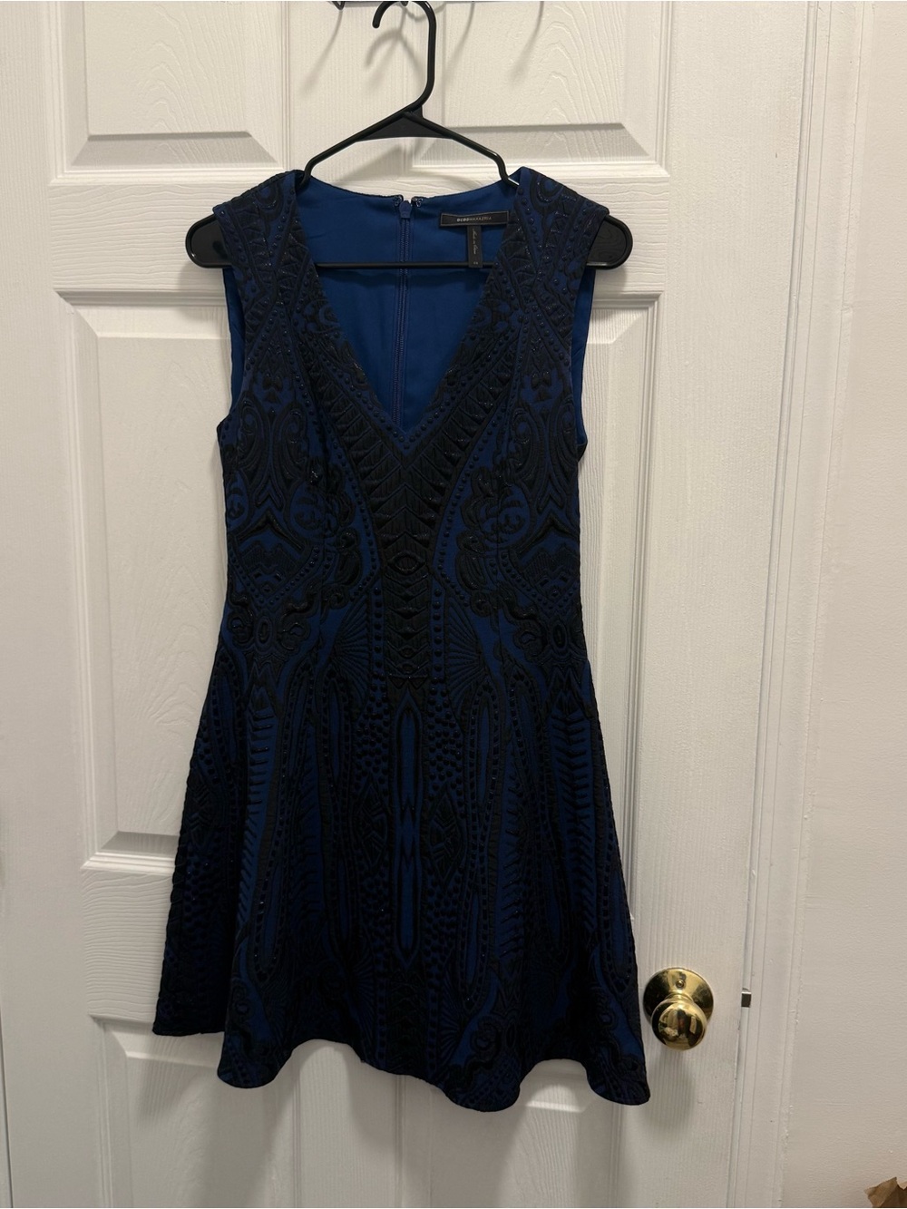 BCBGMaxAzria Navy Blue Dress with Black Embroidery